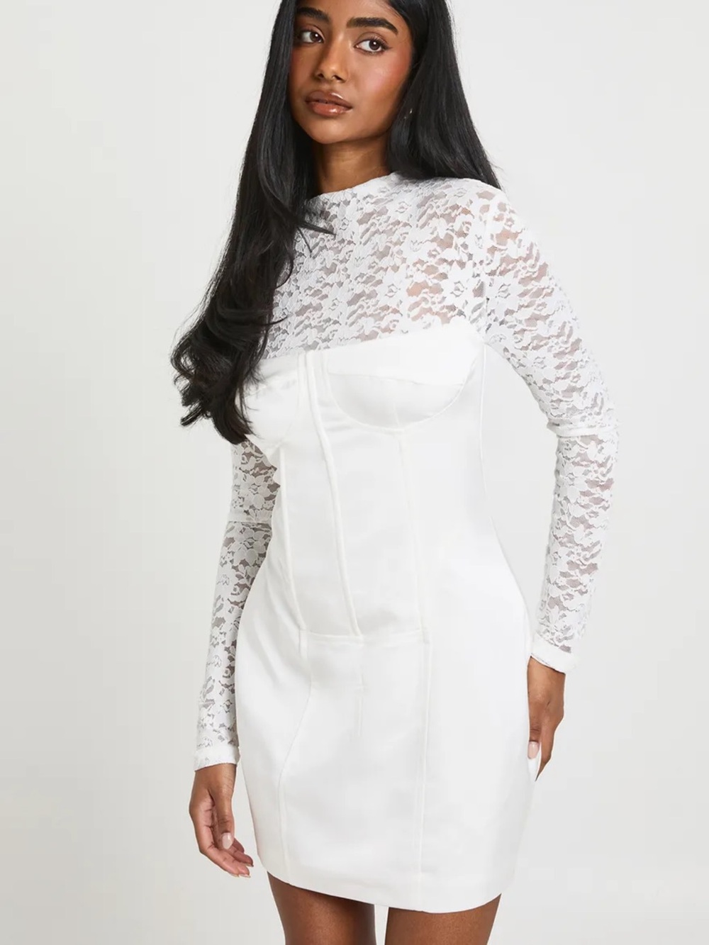 Boohoo White Lace-Detail Mini Dress